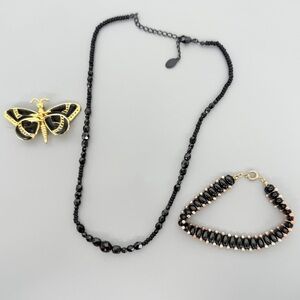 Curated Vintage Black and Gold Tone Three Piece Jewelry Bundle‎